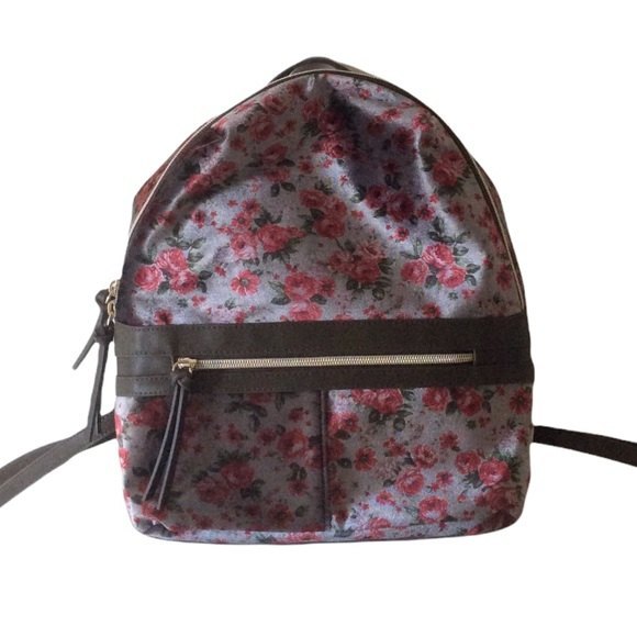 Super cute Grey Velvet Floral Backpack